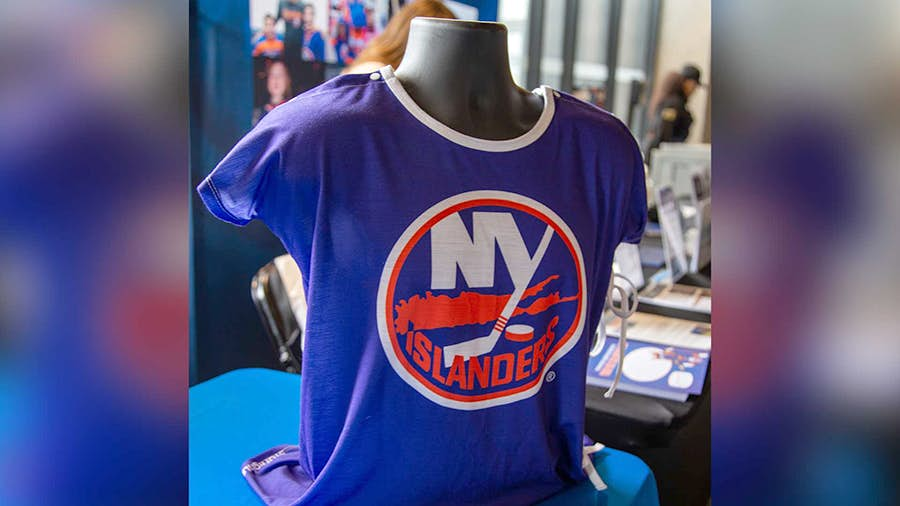 Starlight Gown designed like a New York Islanders Jersey